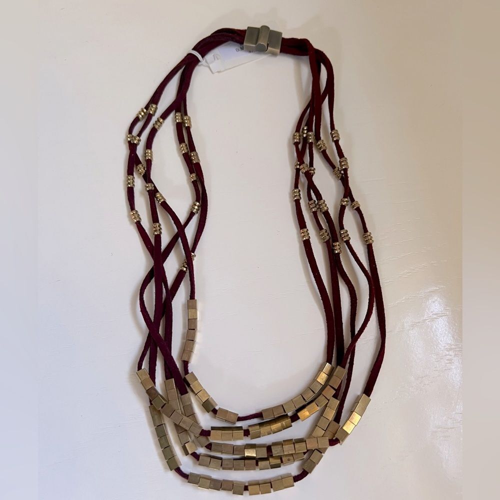 Statement Necklace Gold Maroon Suede Leather Burgundy Choker Boho Western